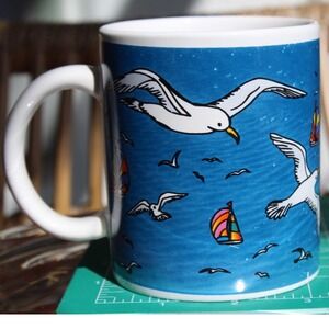 ERCO Cape Cod Seagulls and Sailboats Blue Nautical Ceramic Coffee Mug